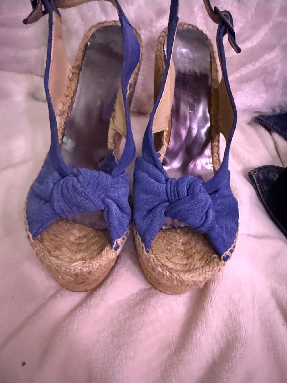 Jimmy Choo Navy Fabric Sandal with Branded Buckle